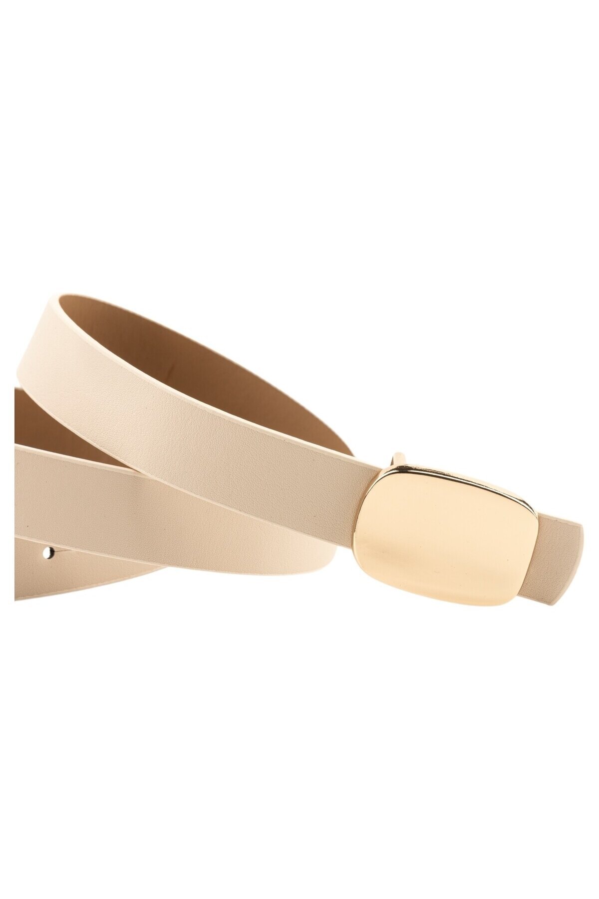 Parlak Kare Tokalı Bej Kadın Kemeri