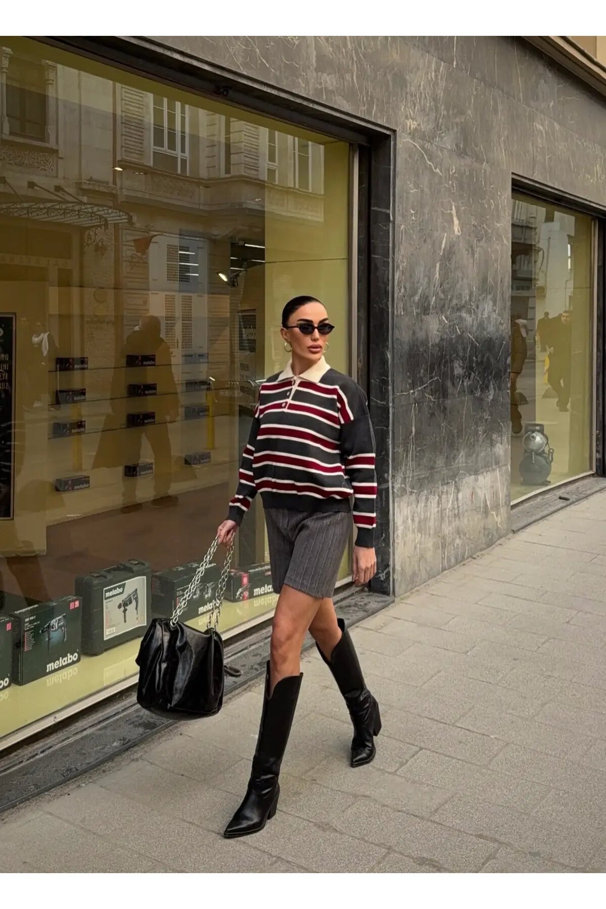 Polo Yaka Oversize Triko Sweatshirt