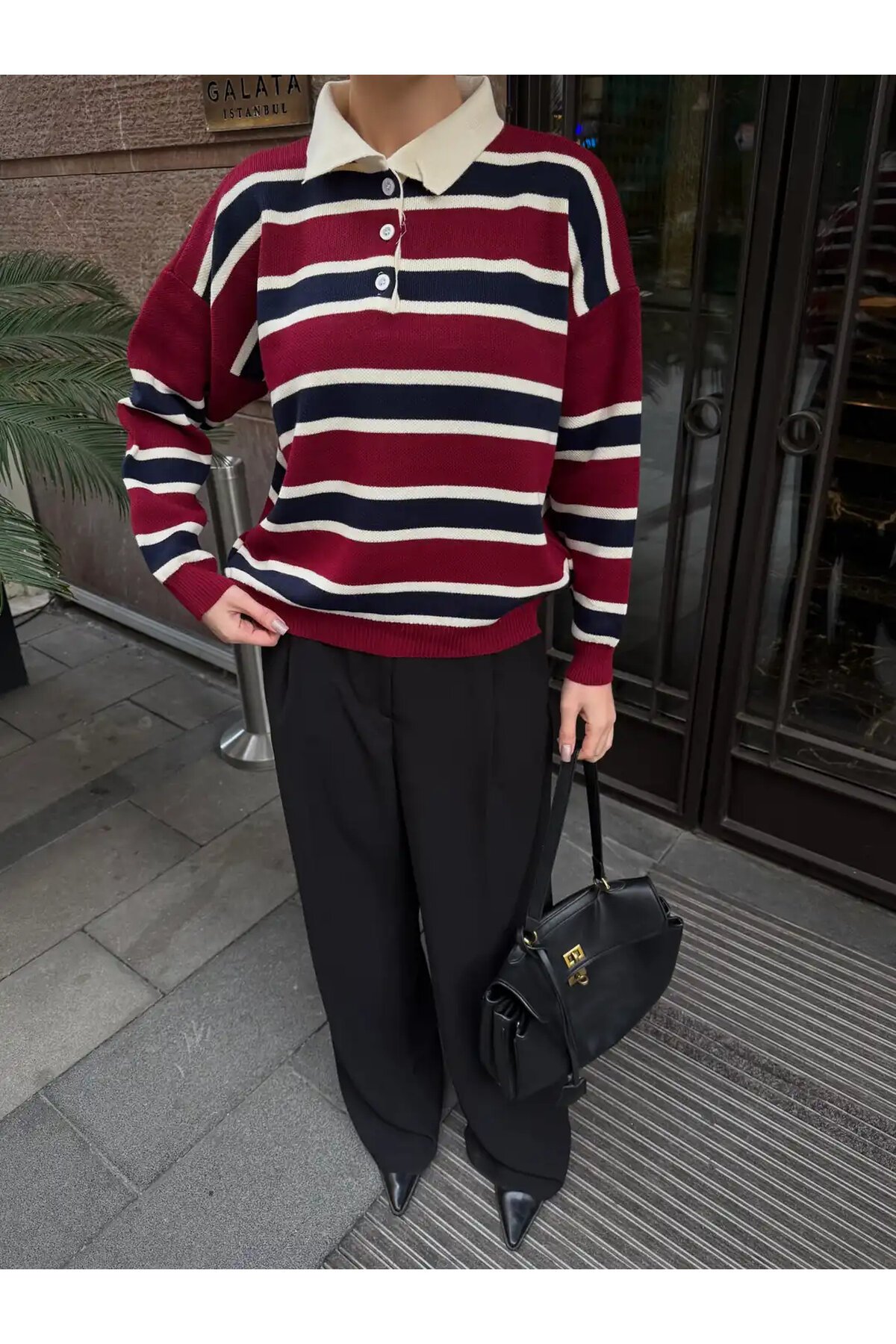 Polo Yaka Oversize Triko Sweatshirt