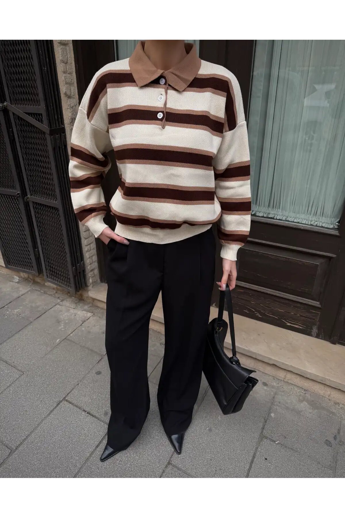 Polo Yaka Oversize Triko Sweatshirt