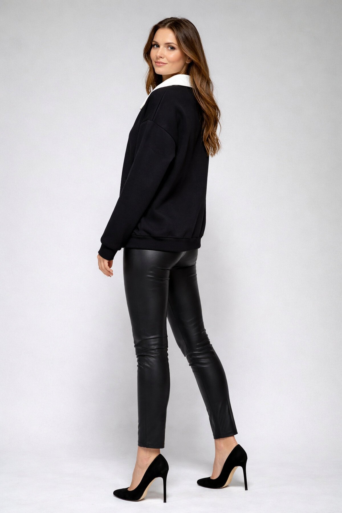 Polo Yaka Siyah Sweatshirt