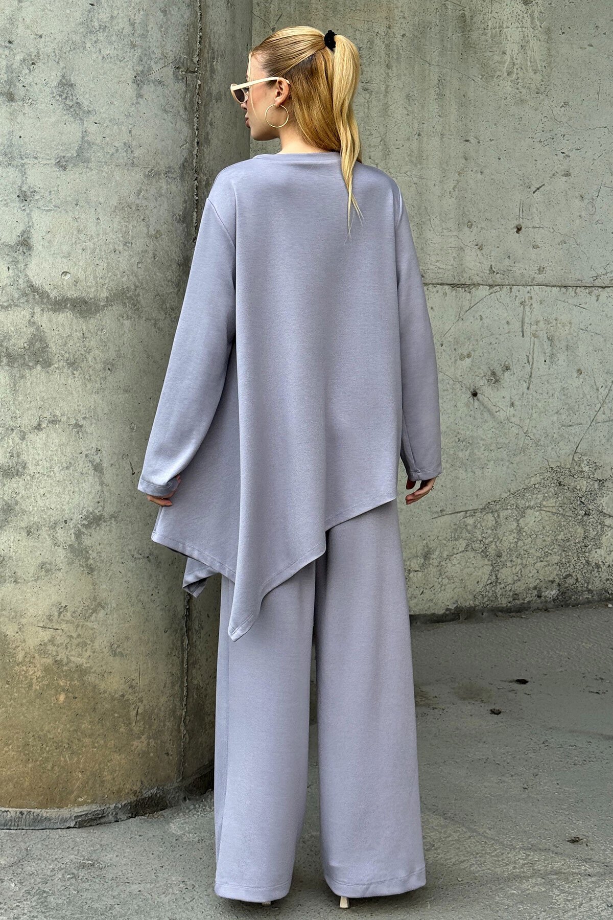 Rahat Kalıp Asimetrik Bluz Ve Pantolon Modal Kumaş Takım