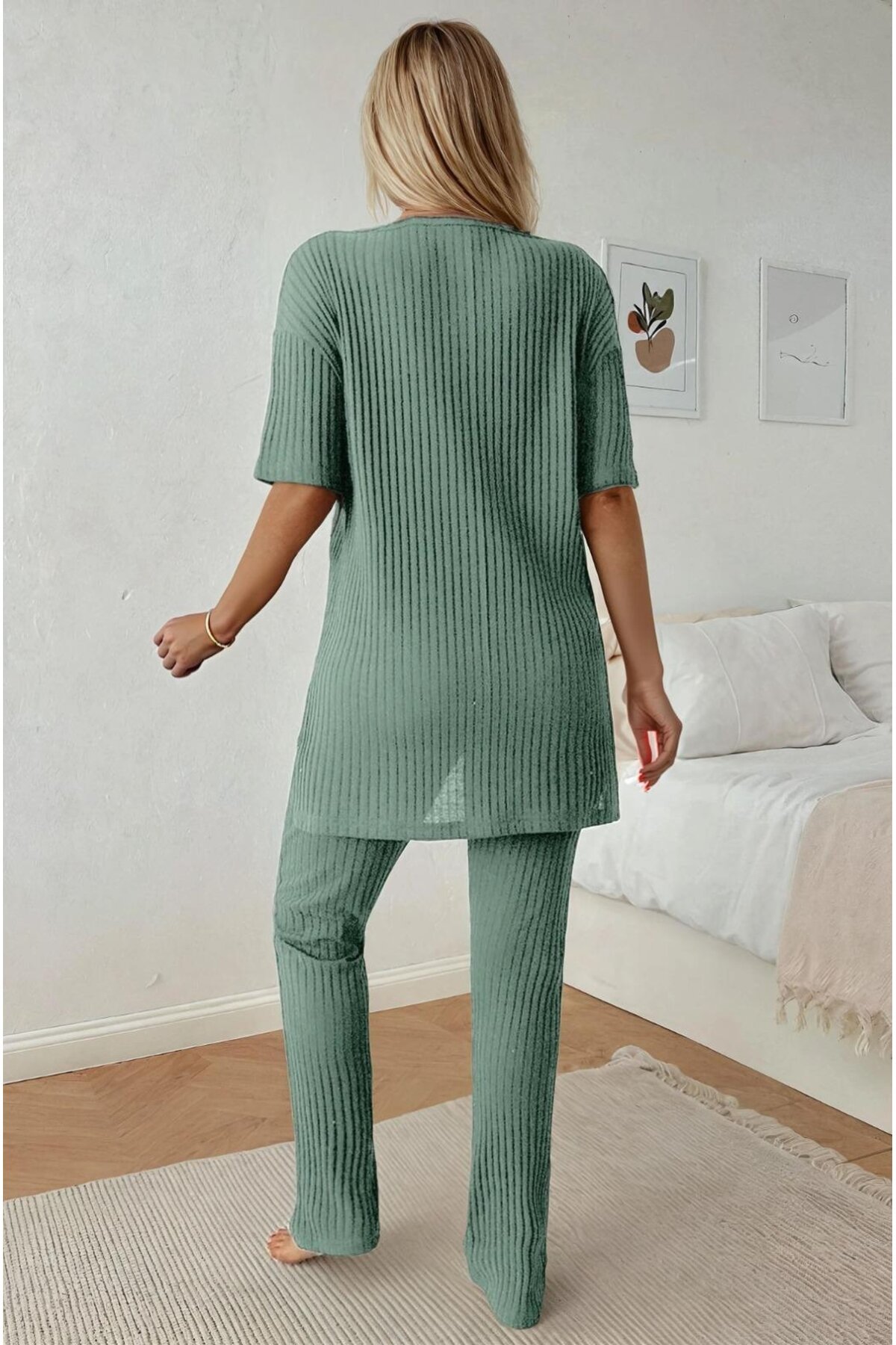 Raporlu Kumaş Kısa Kol Pijama Takım
