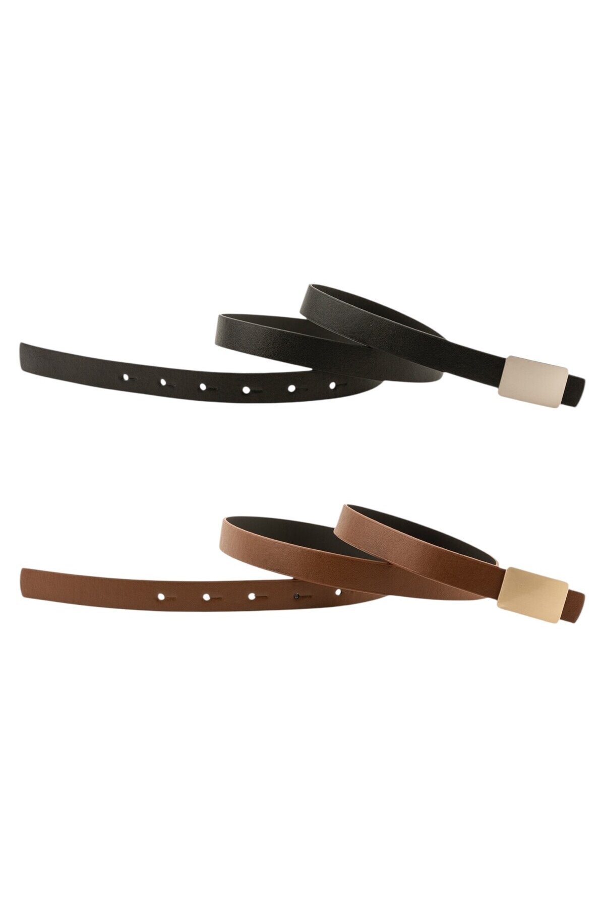 Sade Kare Tokalı İkili Set Siyah_Taba Kadın Kemeri