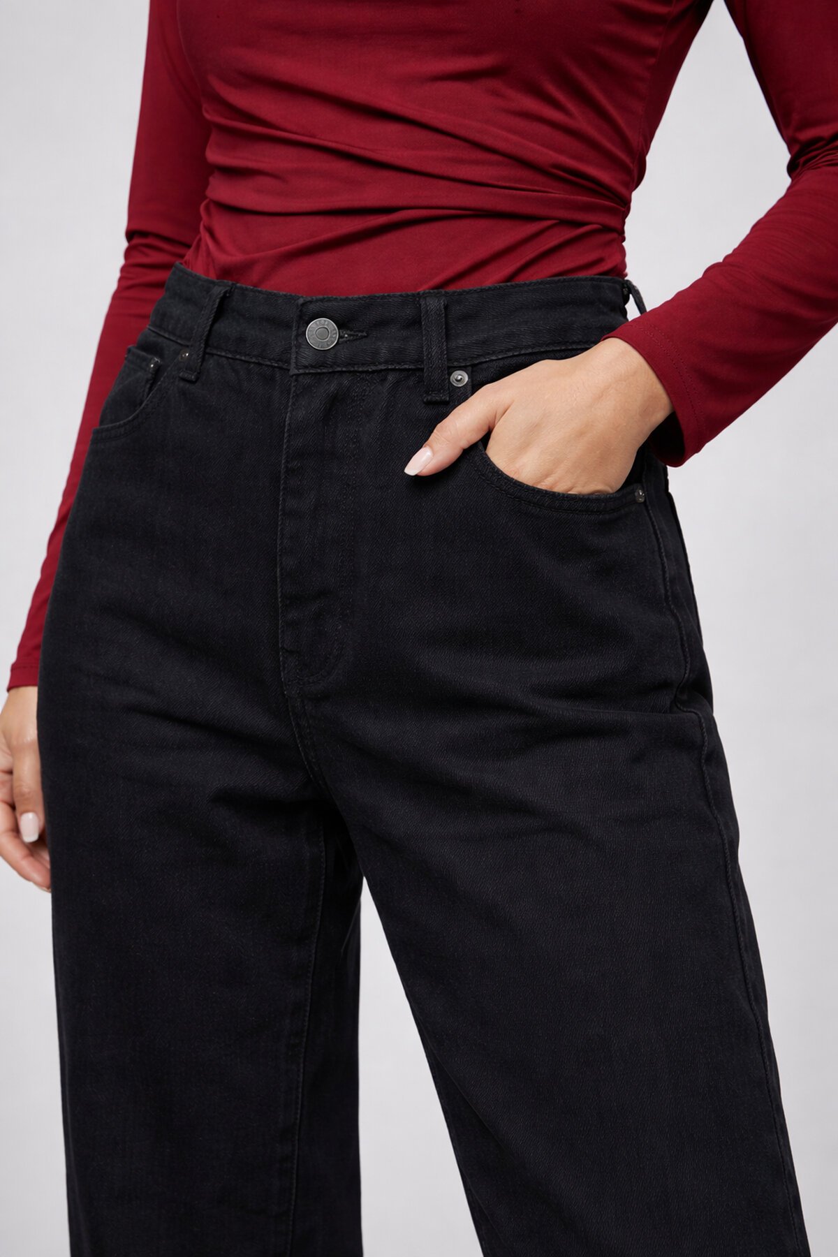 Siyah Geniş Paça Esnek Jean