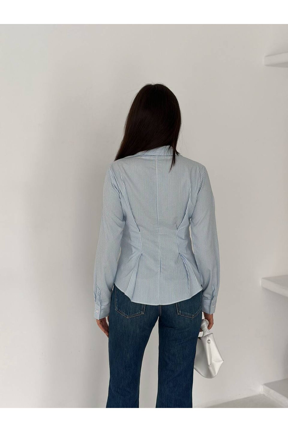 Slim Fit Düğmeli Pens Detay Çizgili Gömlek