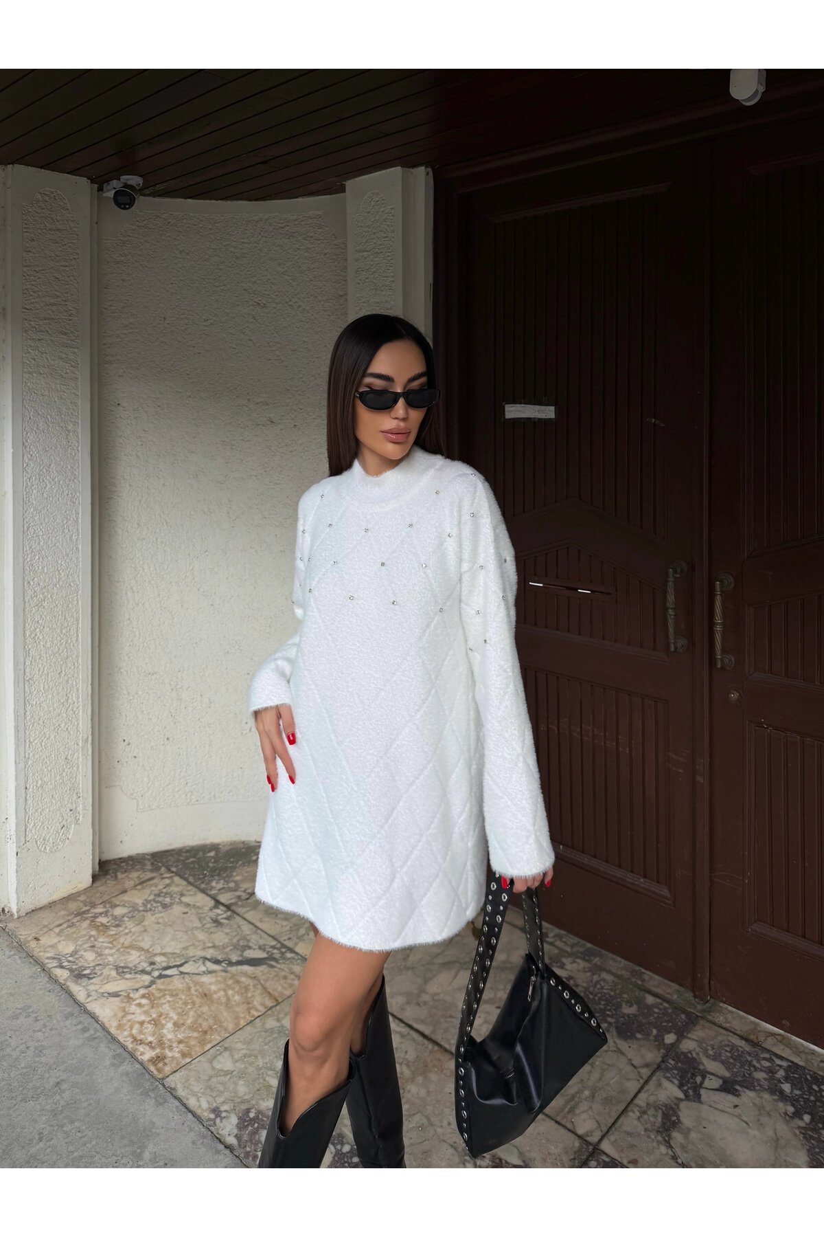 Taş Detaylı Yumuşak Dokulu Mini Elbise