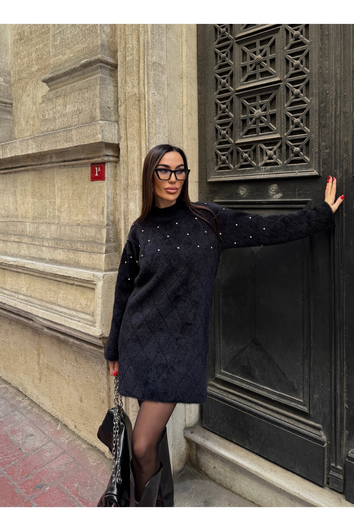 Taş Detaylı Yumuşak Dokulu Mini Elbise