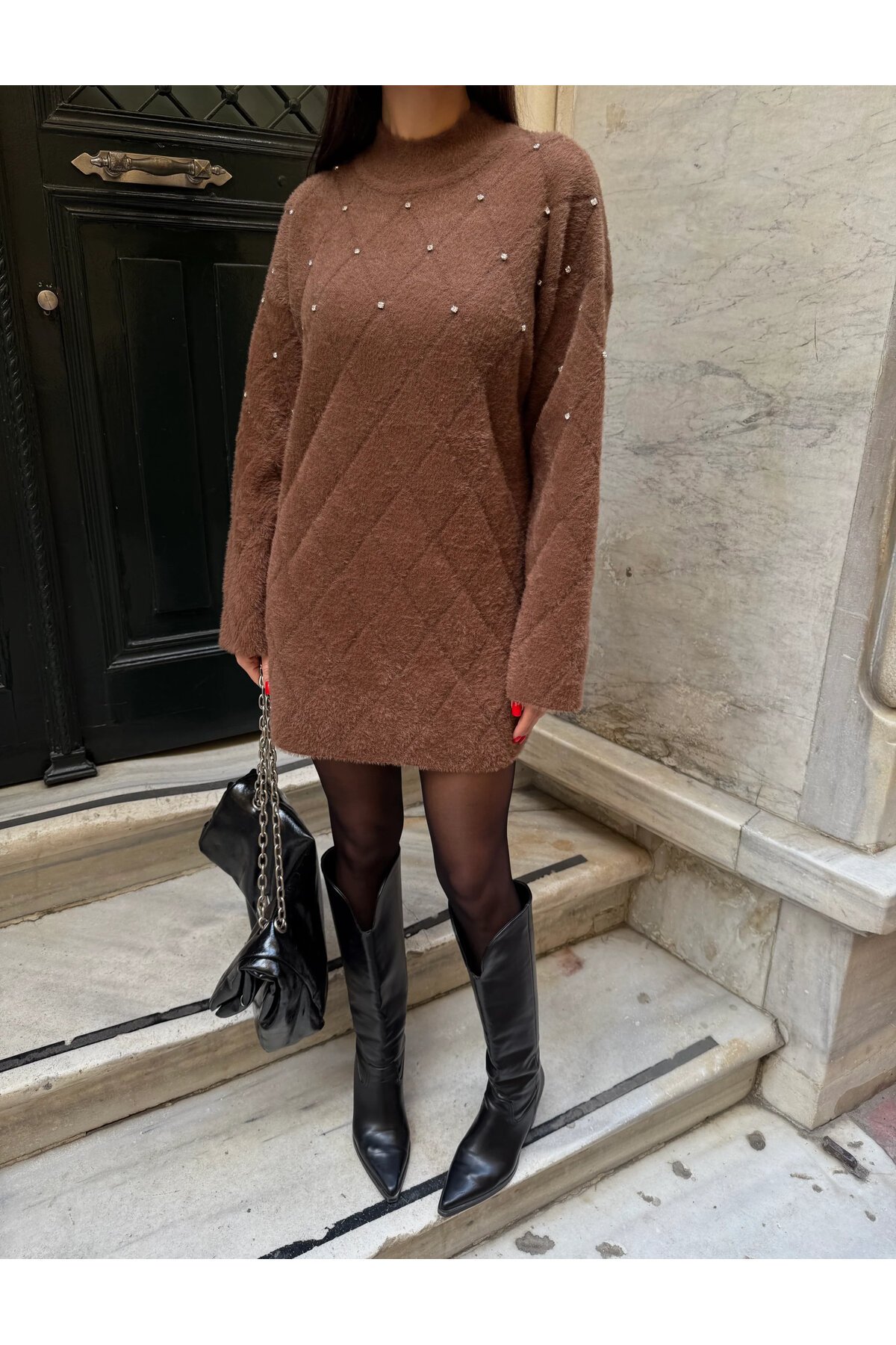 Taş Detaylı Yumuşak Dokulu Mini Elbise