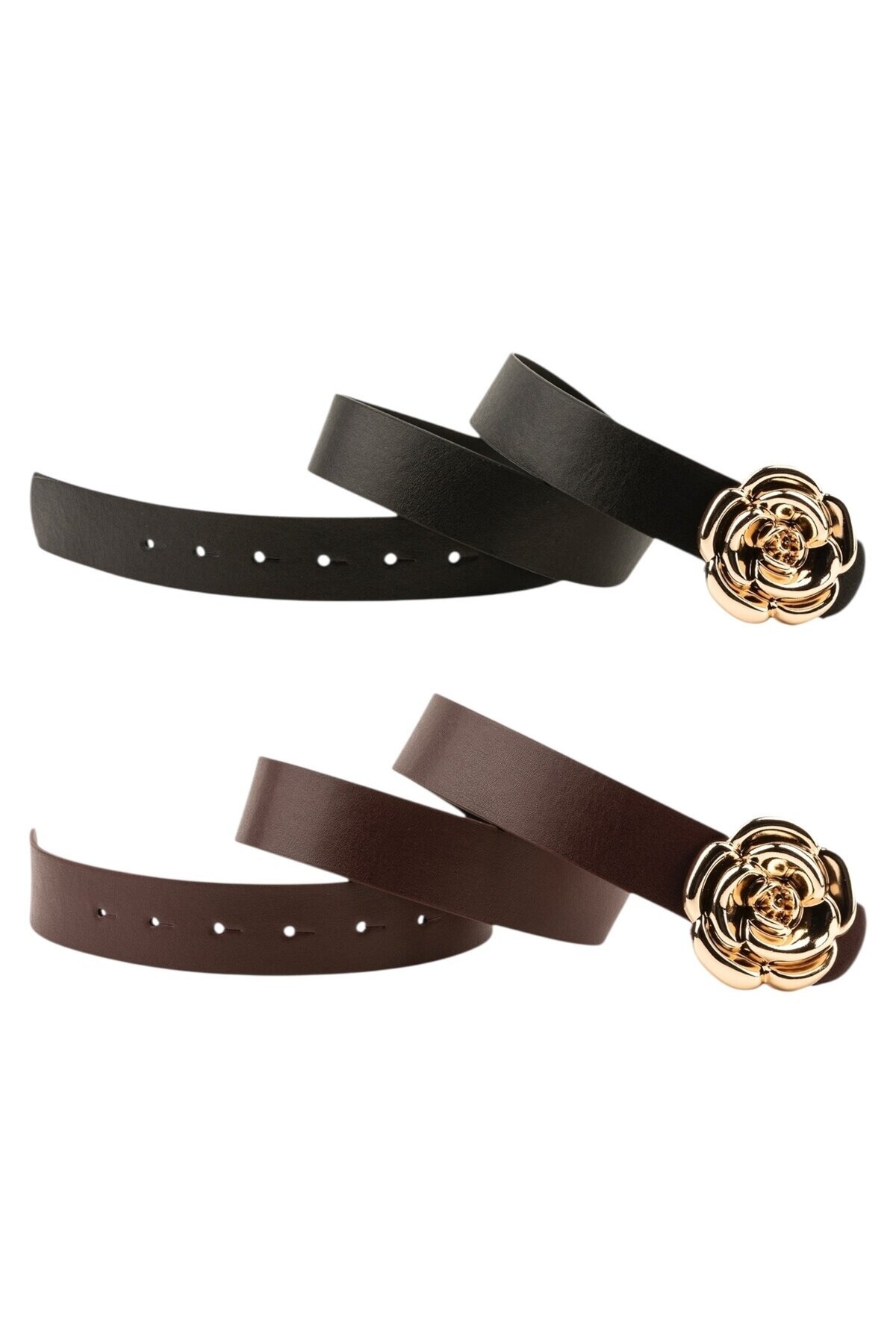 Tek Gül Tokalı İkili Set Siyah_Bordo Kadın Kemeri