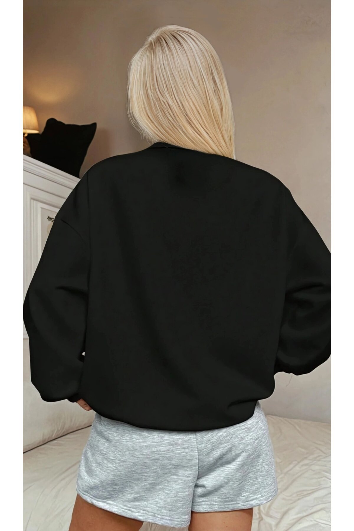 USA College Siyah Fermuarlı Oversize Sweatshirt