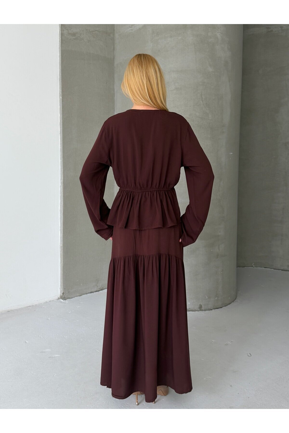 Viskon Kumaş Fermuar Detaylı Alt Üst Takım Kahve