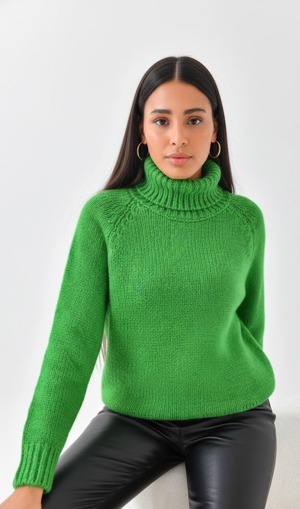 Yeşil Balıkçı Yaka Oversize Triko Kazak