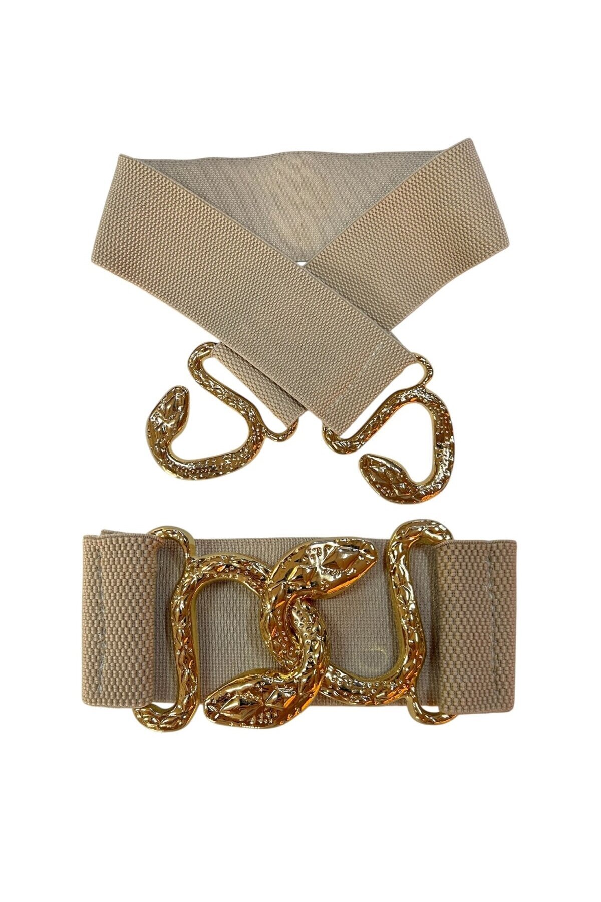 Yılan Geçme Tokalı Bej Kadın Kemeri