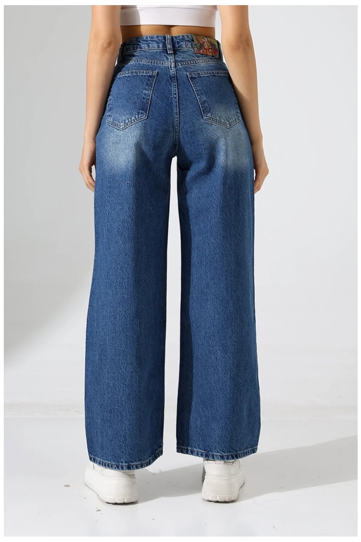 Yüksek Bel Bol Paça Denim Jean