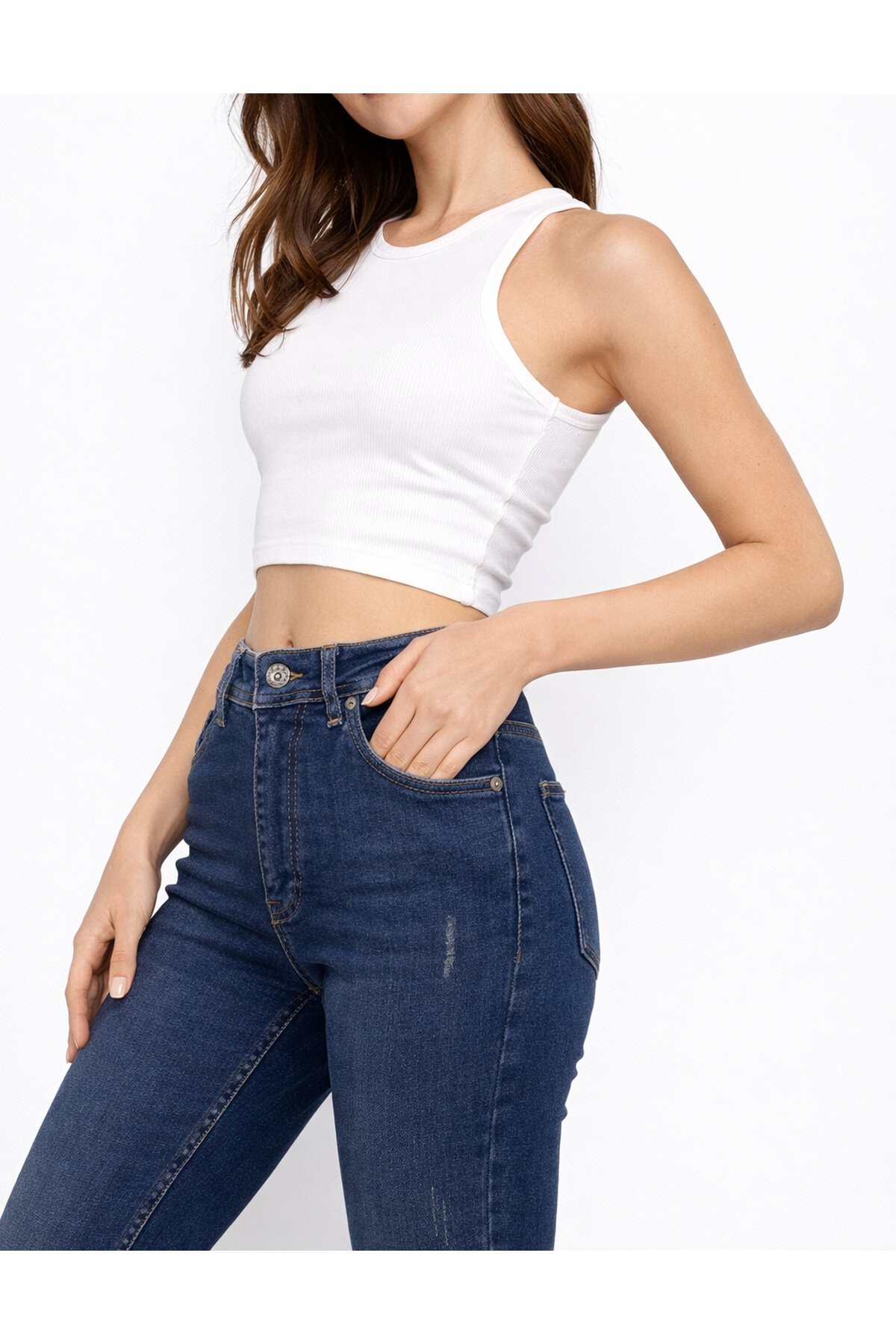 Yüksek Bel Dar Kalıp Lacivert Jean
