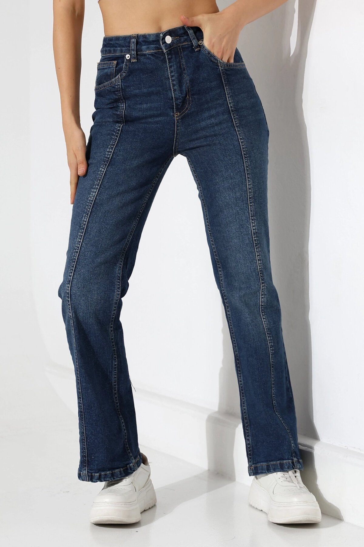Yüksek Bel İspanyol Paça Jean Pantolon