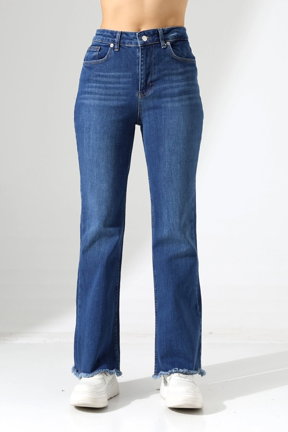 Yüksek Bel İspanyol Paça Püsküllü Jean Pantolon