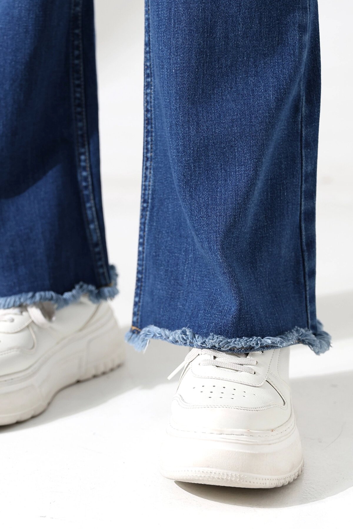 Yüksek Bel İspanyol Paça Püsküllü Jean Pantolon