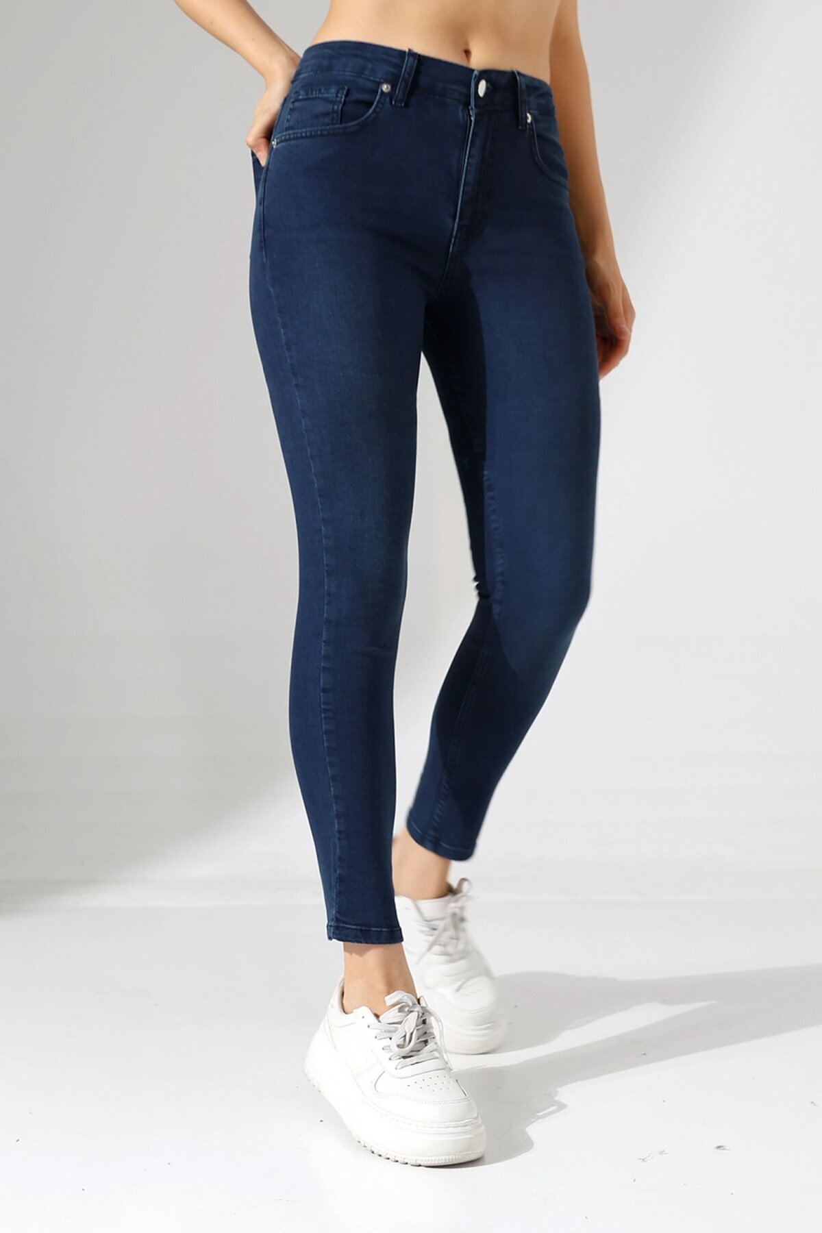 Yüksek Bel Lacivert Skinny Fit Jean Pantolon