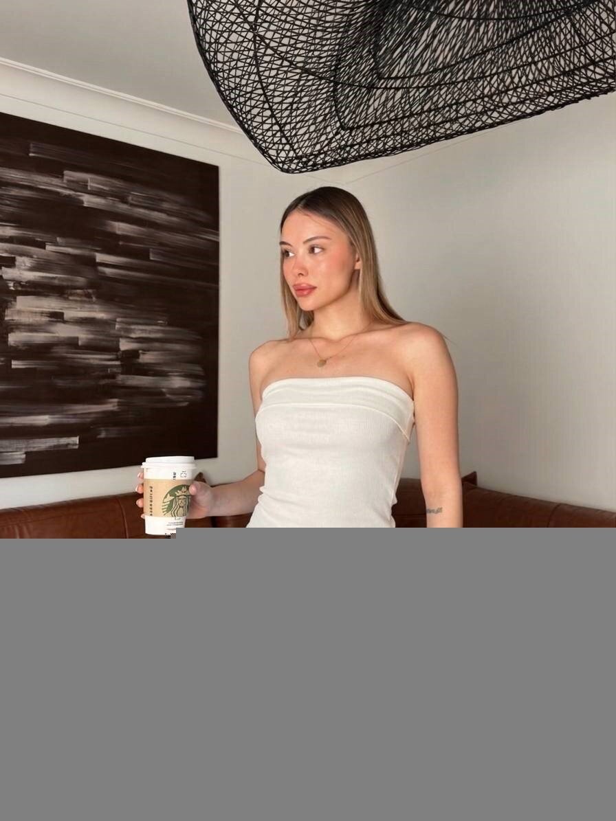 Asimetrik Kesim Straplez Ekru Bluz