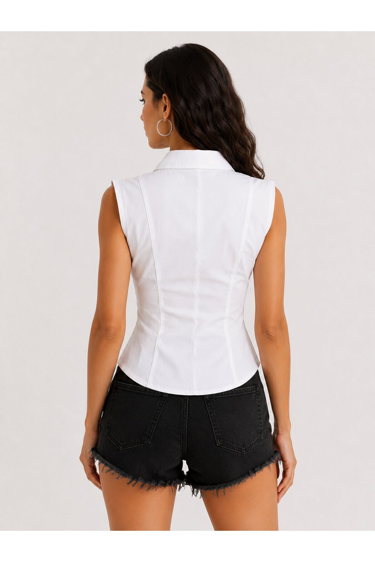 Beyaz Fermuarlı Slim Fit Kadın Gömlek