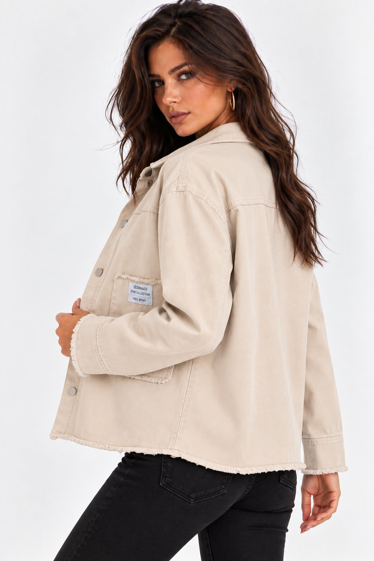 Cep ve Arma Detaylı Oversize Denim Ceket – Ekru