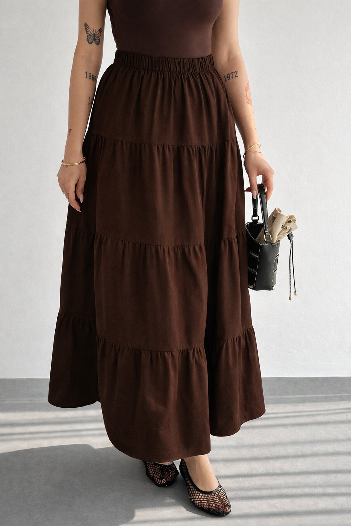 Kadın Kat Kat Uzun Etek – Beli Lastikli Günlük Şık Etek