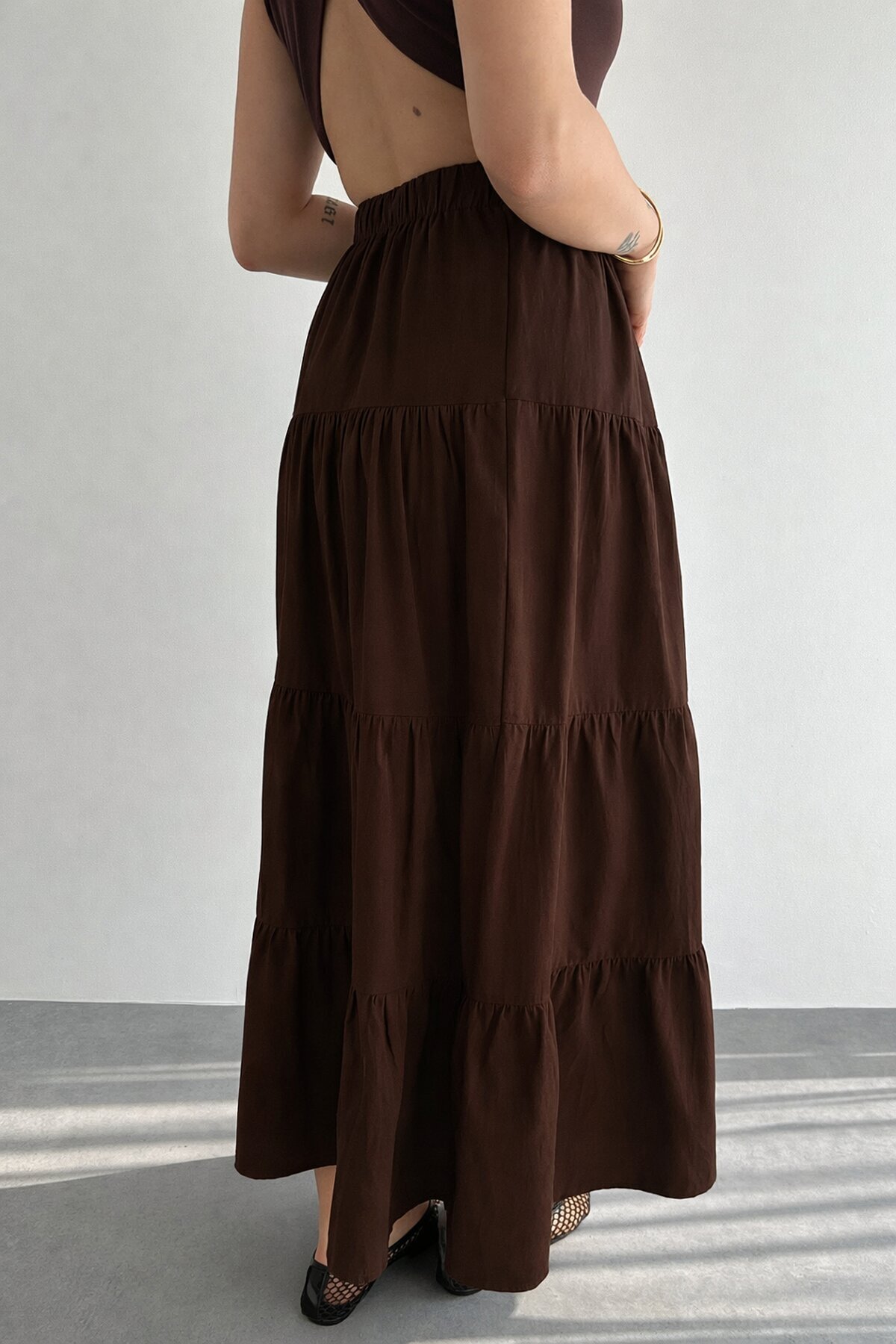 Kadın Kat Kat Uzun Etek – Beli Lastikli Günlük Şık Etek