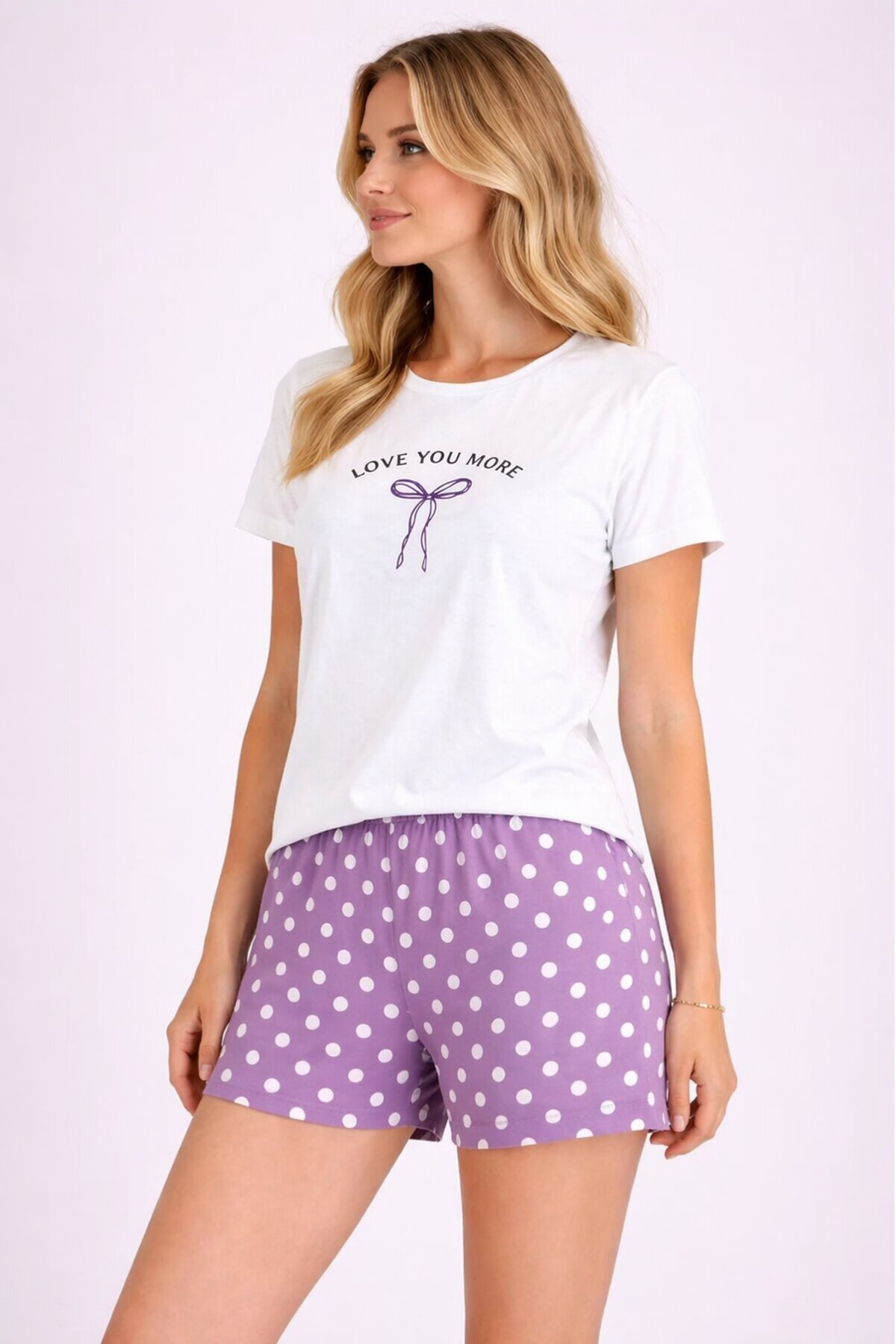 Kadın Kısa Kollu Pijama Takımı Şortlu Yazlık Rahat Kalıp Ev Giyim
