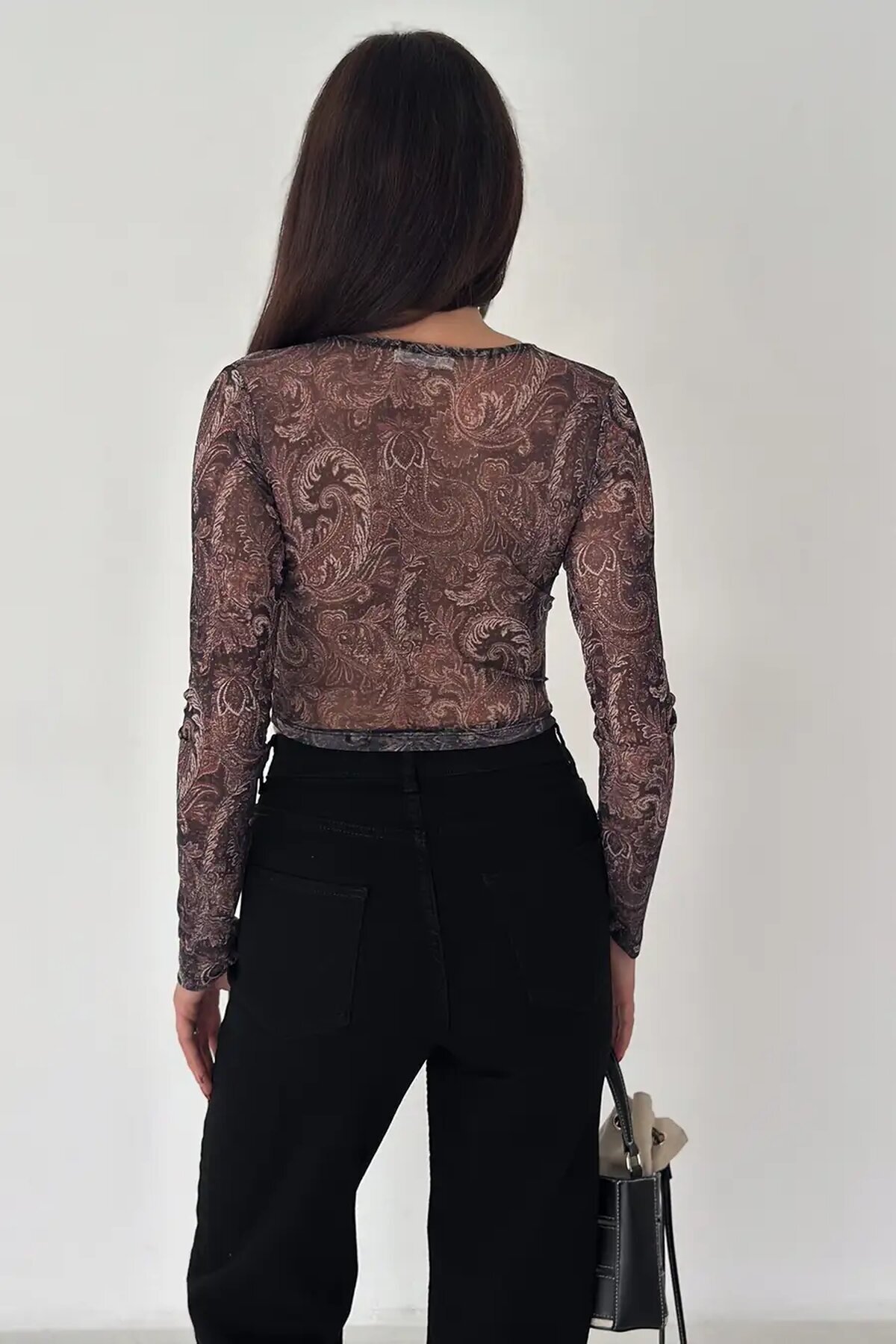 Kadın Paisley Desenli Kare Yaka Bluz