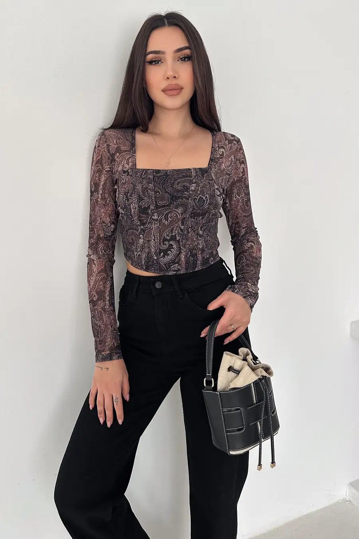 Kadın Paisley Desenli Kare Yaka Bluz