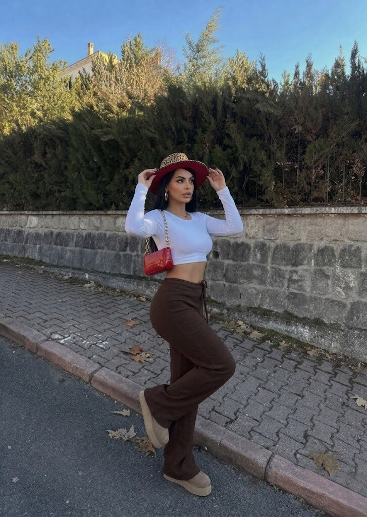 Kaşkorse Kumaş Kuş gözlü Kahverengi Eşofman Pantolon