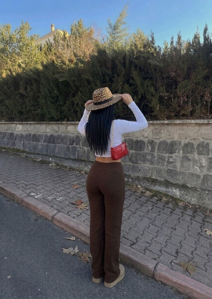 Kaşkorse Kumaş Kuş gözlü Kahverengi Eşofman Pantolon