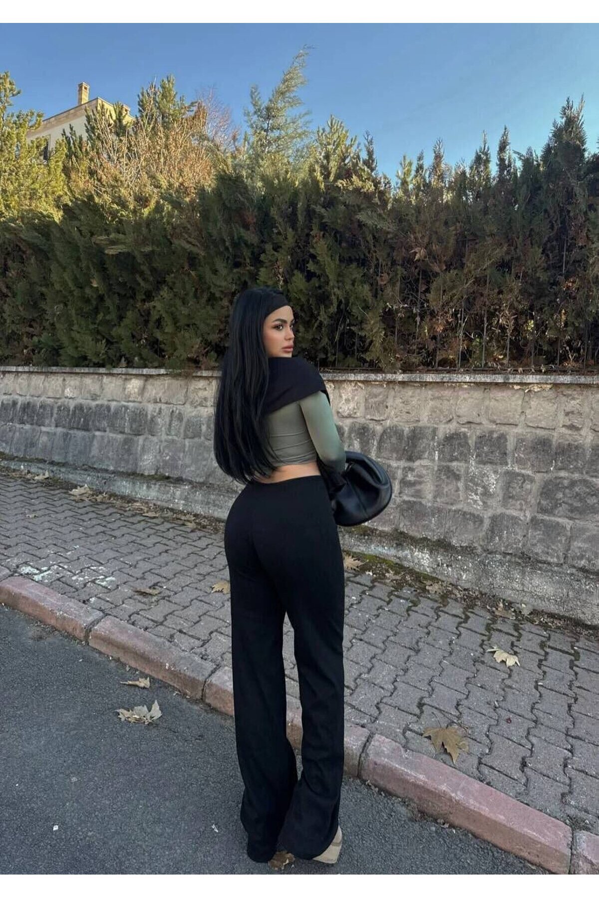 Kaşkorse Kumaş Kuş gözlü Siyah Eşofman Pantolon