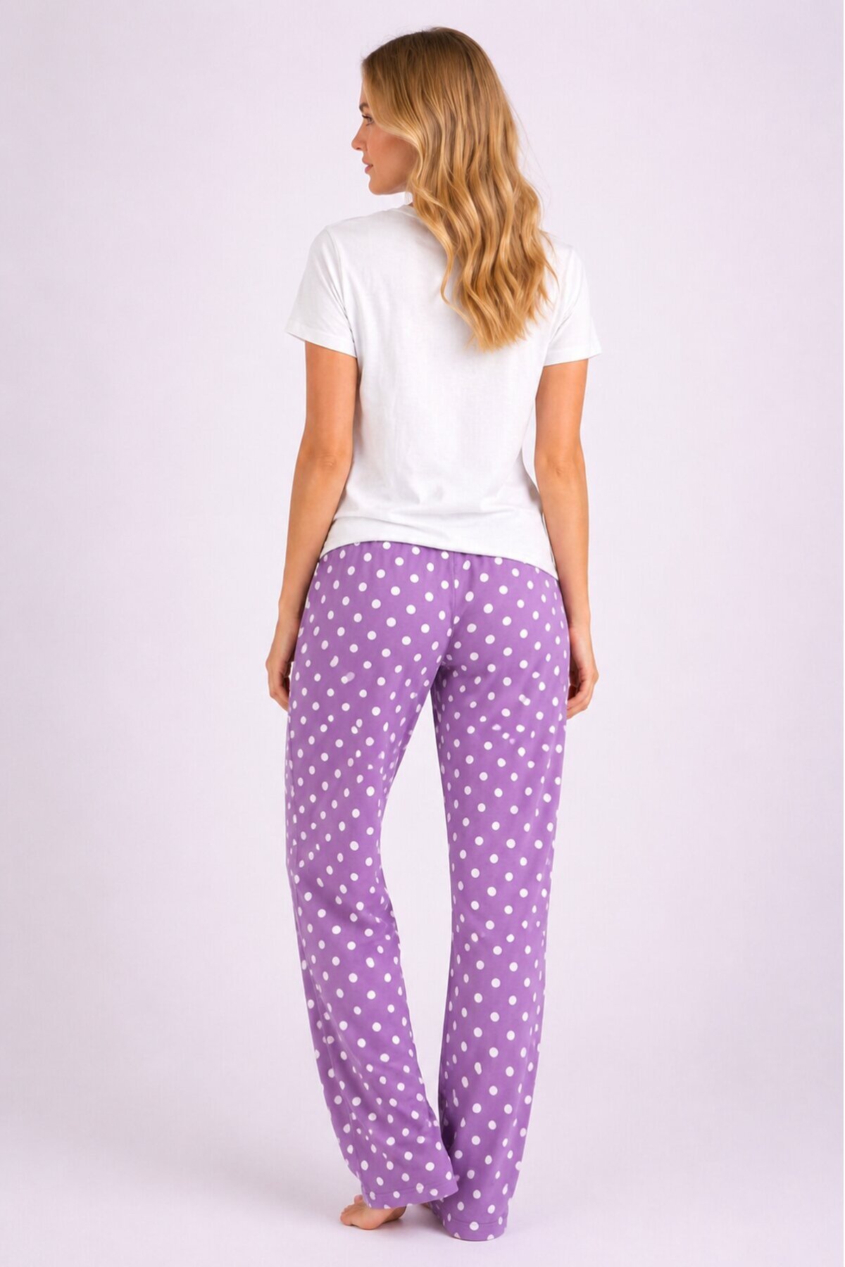 Love You More Baskılı Lila Puantiyeli Pijama Takımı
