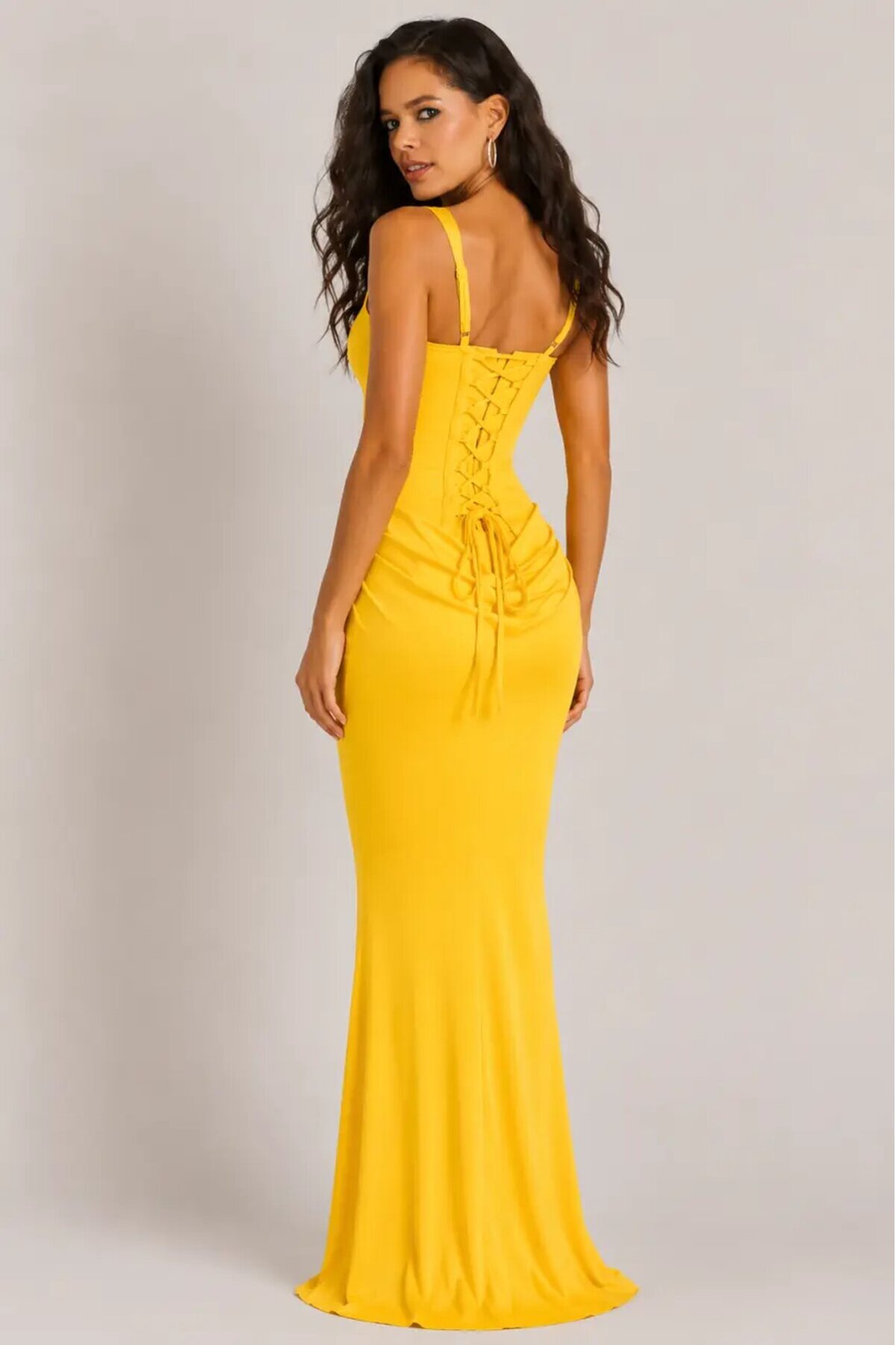 Maxi Boy Ayarlanabilir Korse Detaylı Elbise – Sarı