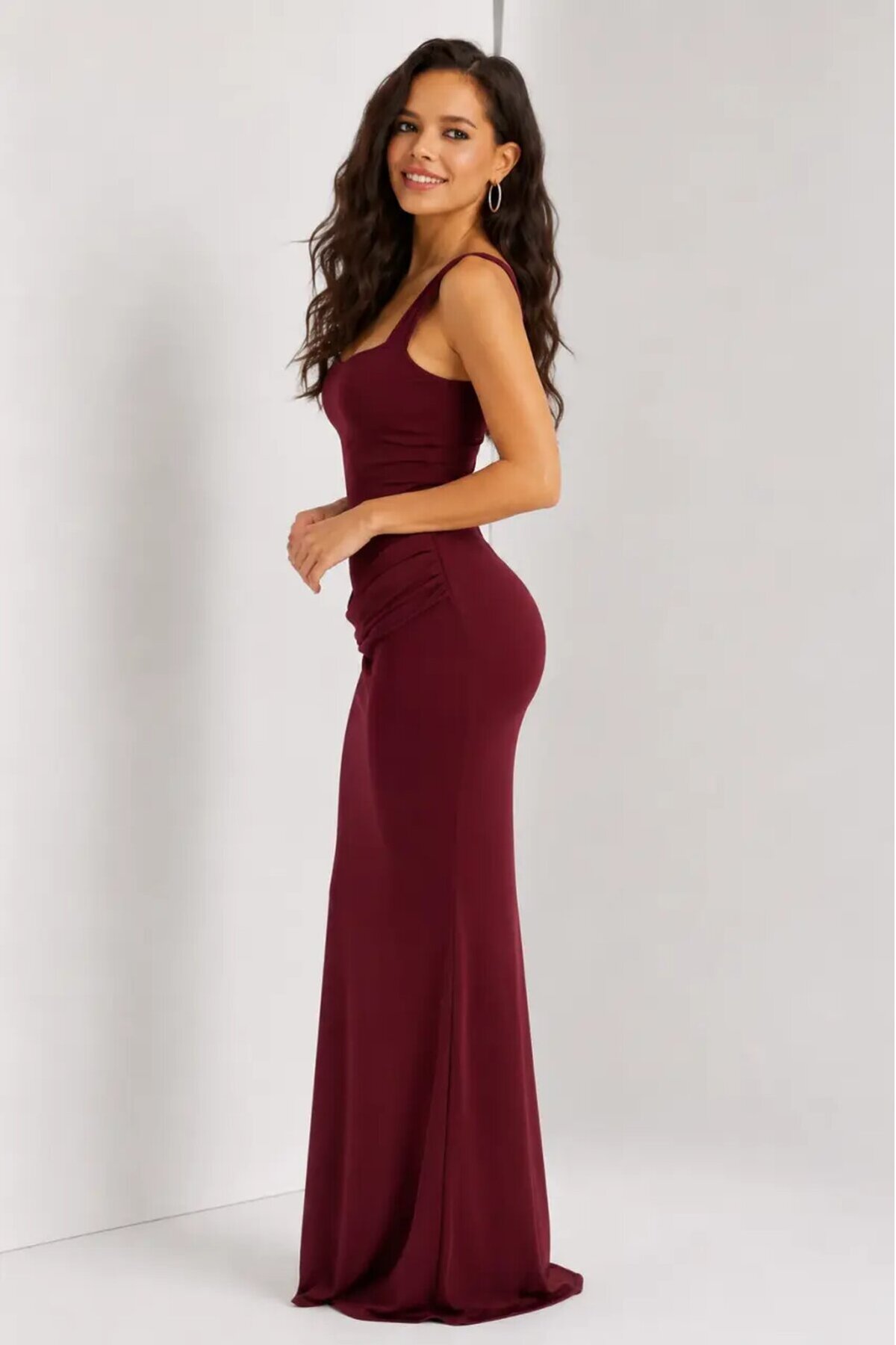 Maxi Boy Bağcıklı Ayarlanabilir Korse Detaylı Elbise –Bordo