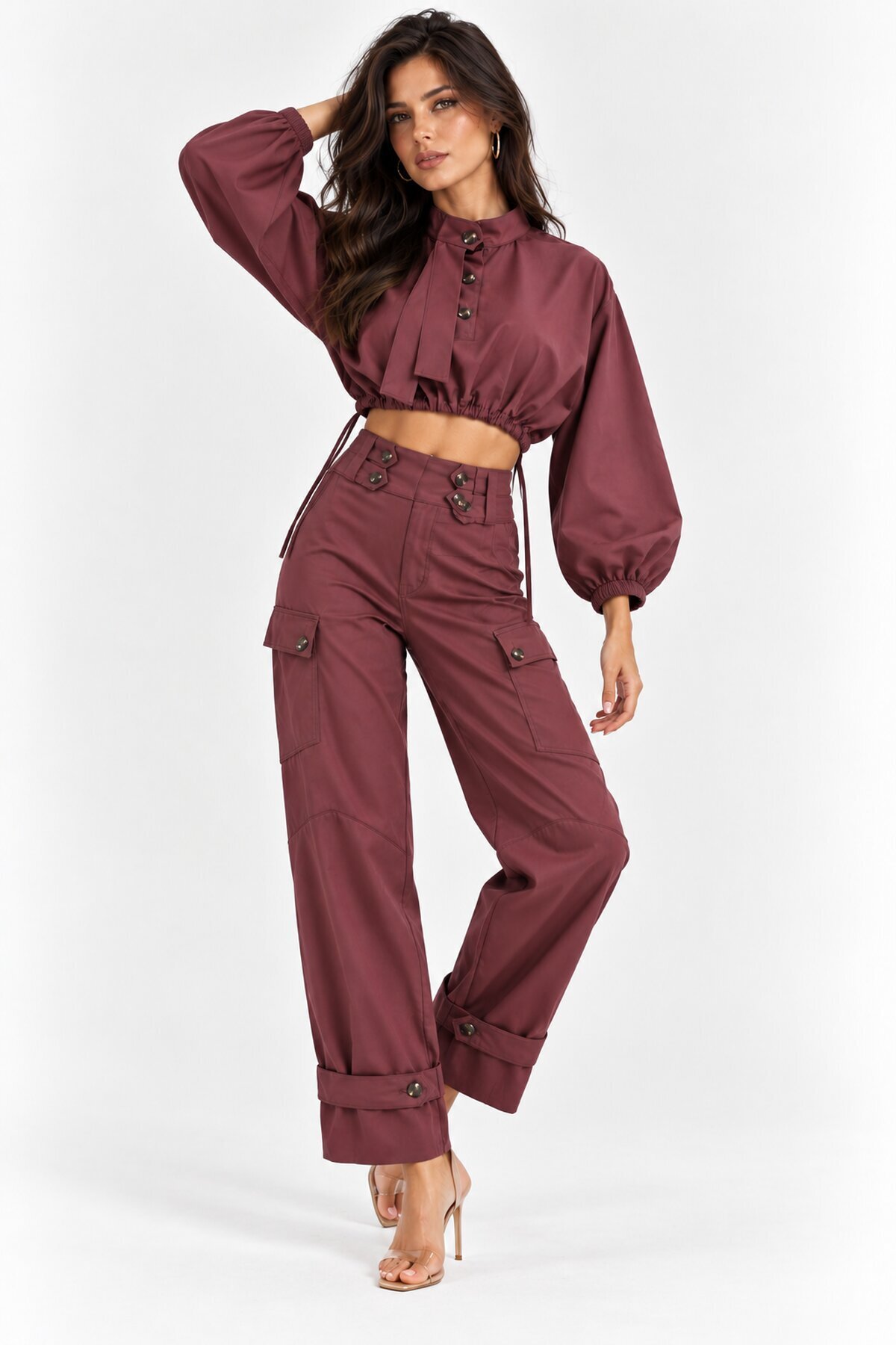 Modern Dokunuşlu Crop Bluz & Kargo Pantolon İkili Takım