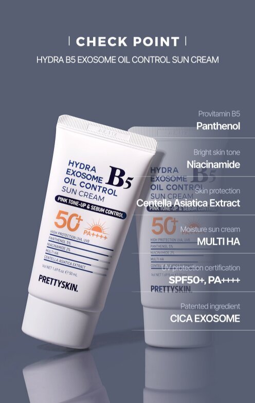 PRETTYSKIN Hydra Exosome B5 Oil Control Sun Cream SPF50+ PA++++ 50 ml | Karma Ciltler İçin Sebum Dengeleyici Güneş Kremi