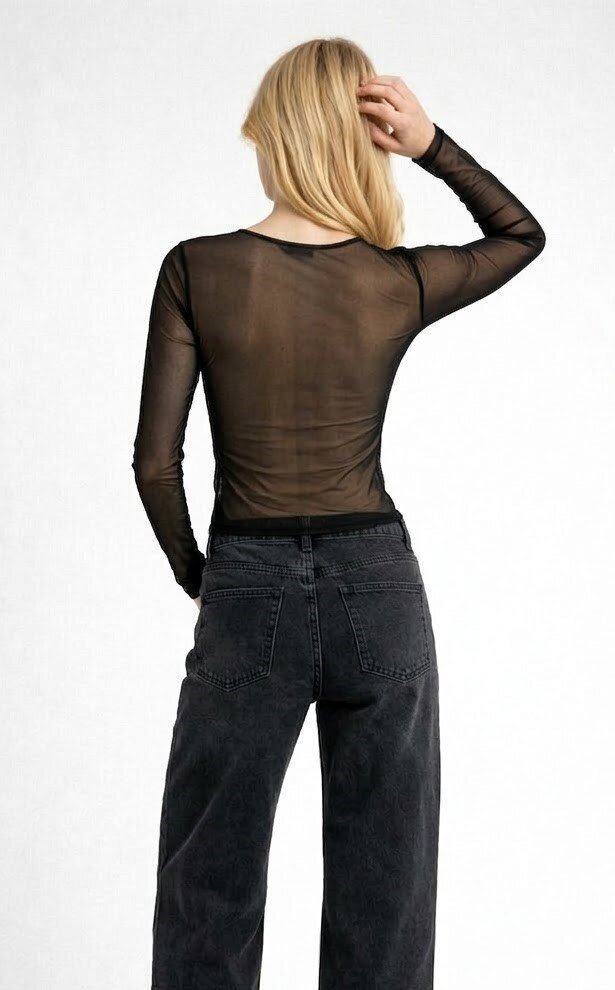 Transparan Uzun Kollu Tül Bluz