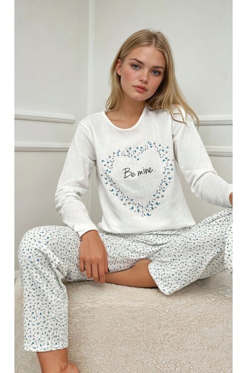 Be Mine Baskılı Çiçek Desenli Kadın Pijama Takımı