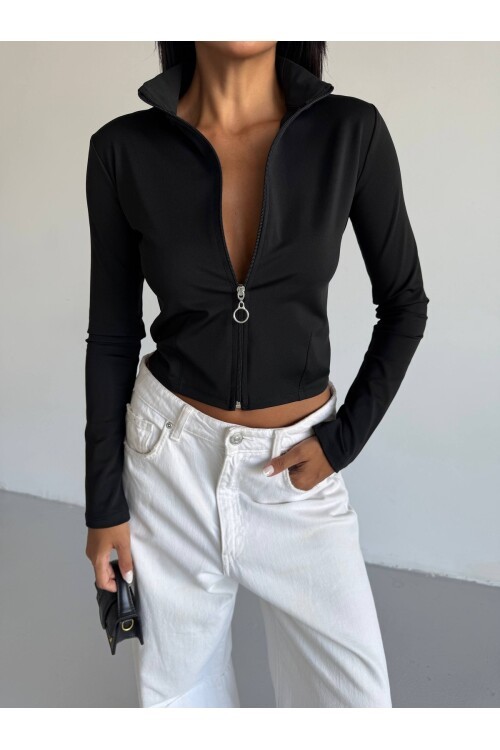 Fermuarlı Dalgıç Kumaş Sweatshirt