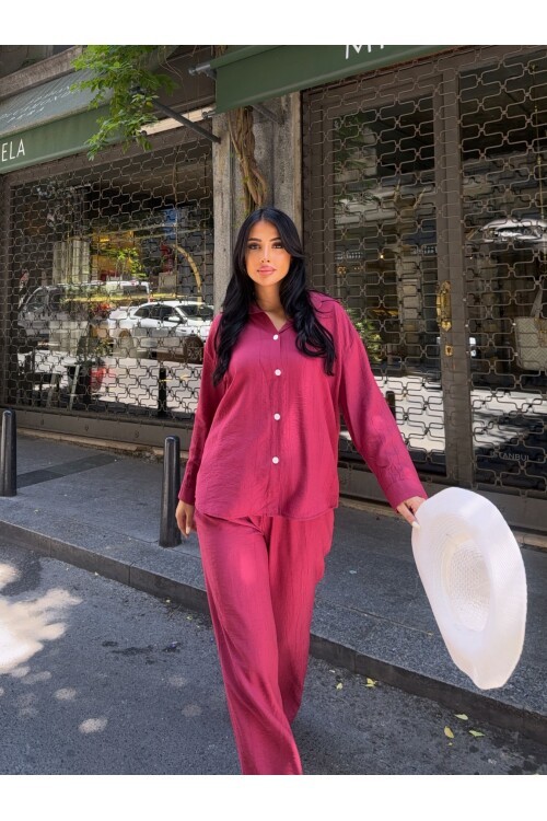 Gömlek Pantalon Alt Üst Takım Bordo