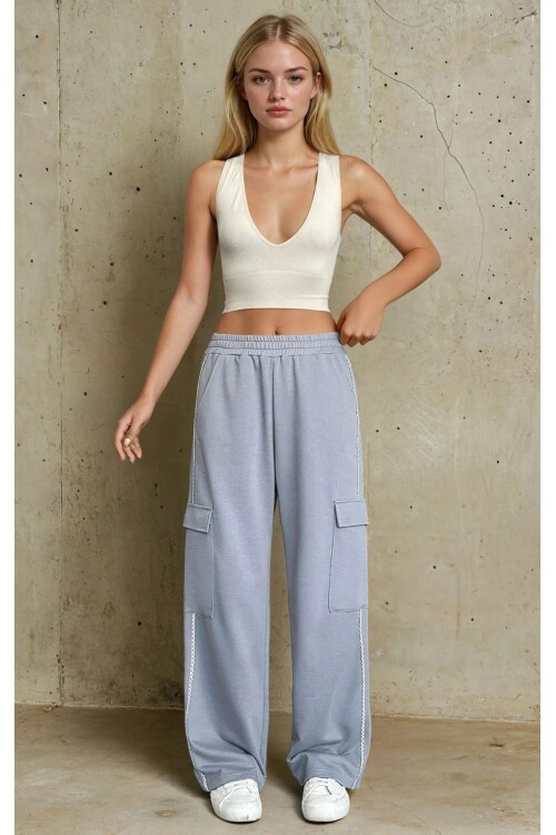 İki İplik Kumaş Kargo Cepli Kadın Eşofman Altı