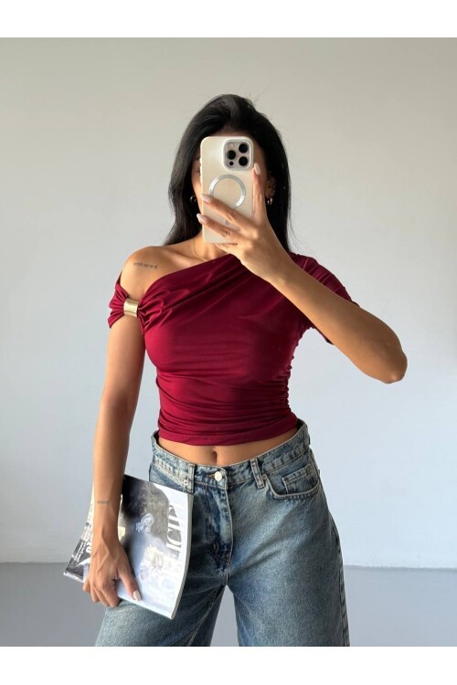 Kadın Bordo Kol Detay Sandy Bluz