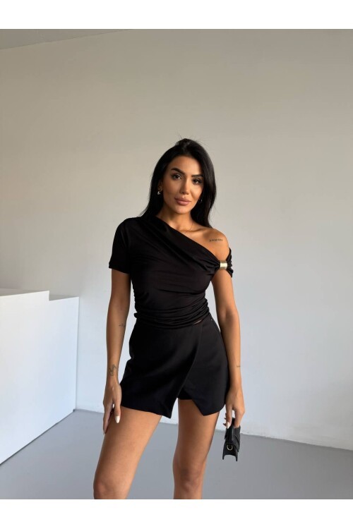 Kadın Siyah Kol Detay Sandy Bluz