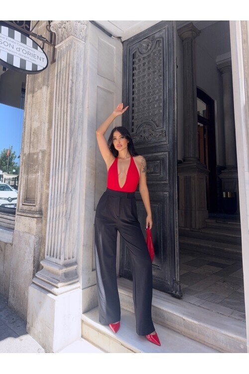 Likralı Cırtlı Palazzo Pantolon