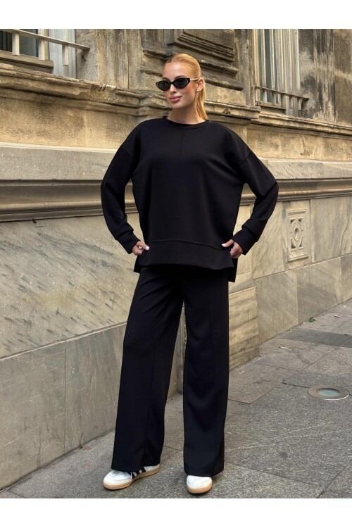 Modal Kumaş Siyah Oversize Sweat İkili Takım
