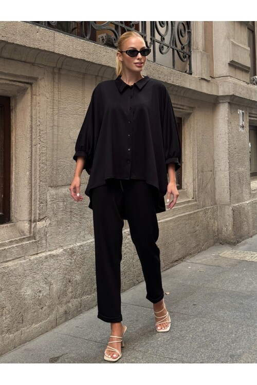 Oversize Gömlek Pantalon Siyah Takım